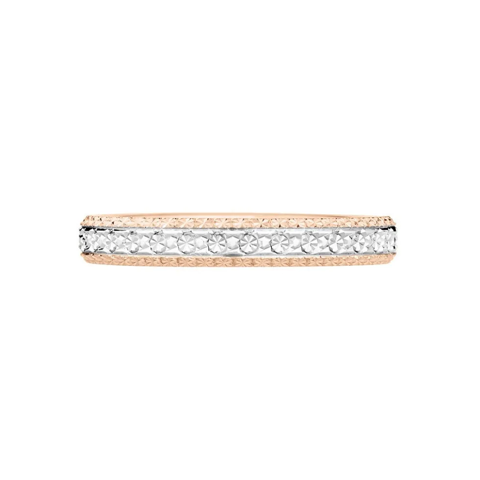 Alliance Multi Facettes Diamantee Demi Jonc Classique Or Bicolore