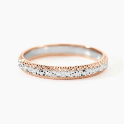 Alliance Multi Facettes Diamantee Demi Jonc Classique Or Bicolore