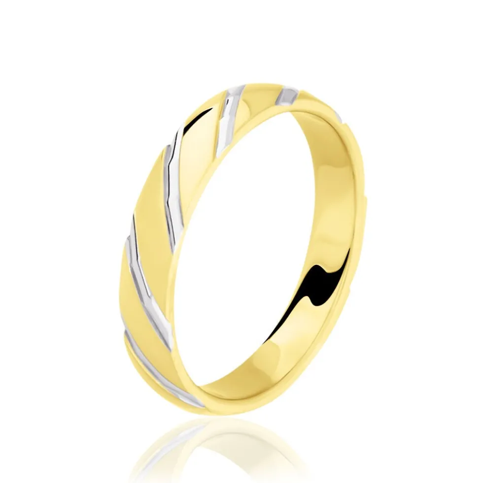 Alliance Strie Fantaisie Demi Jonc Classique Or Bicolore