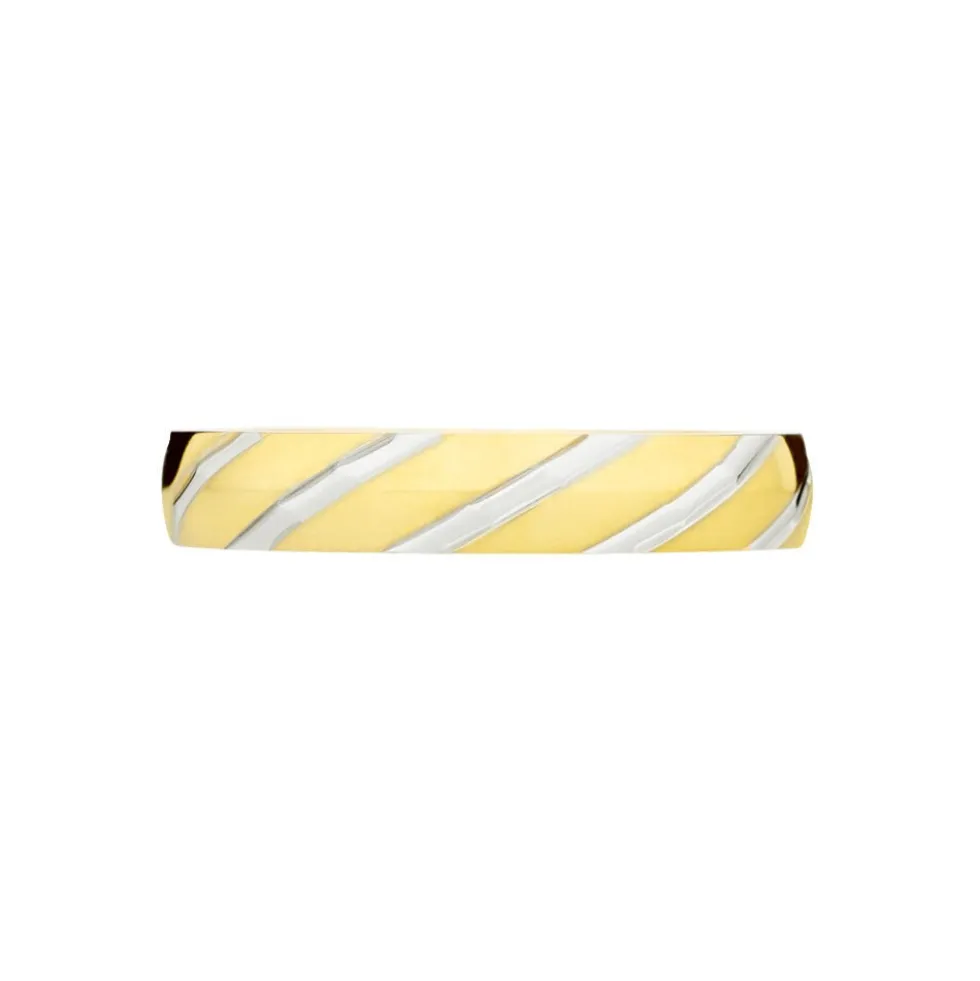 Alliance Strie Fantaisie Demi Jonc Classique Or Bicolore