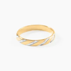 Alliance Strie Fantaisie Demi Jonc Classique Or Bicolore
