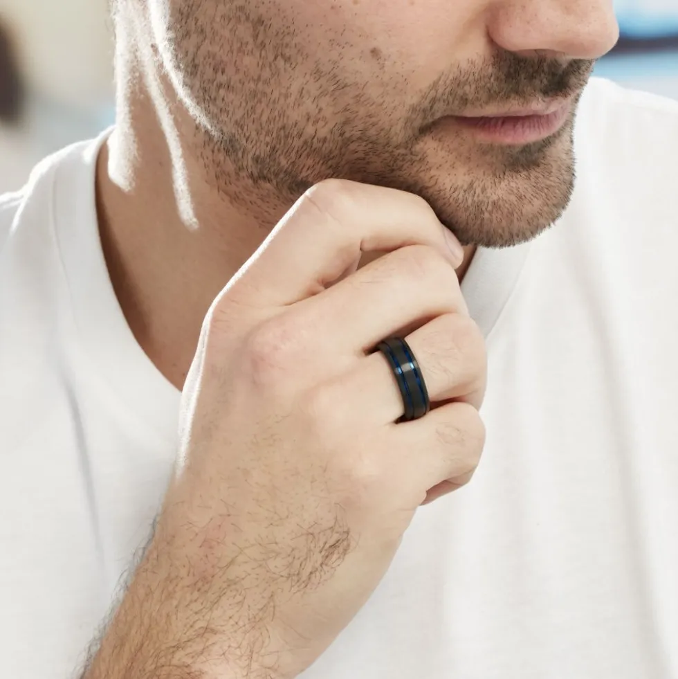 Bague Acier Bleu