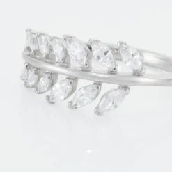 Bague Argent Blanc Cristobal Feuille Oxydes De Zirconium