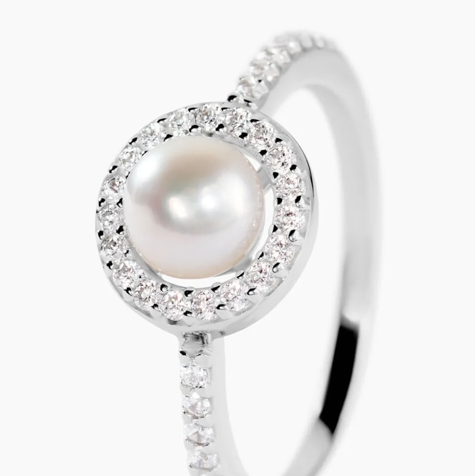 Bague Argent Blanc Suada Perle De Culture Oxyde De Zirconium