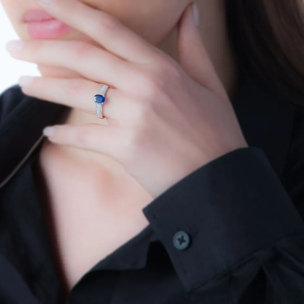 Bague Crista Or Blanc Saphir Et Diamant