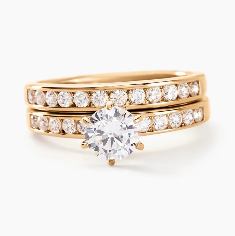 Bague Double Jeu Plaqué Or Jaune Oxyde De Zirconium