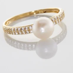 Bague Maria-francoise Or Jaune Perle De Culture Et Oxyde De Zirconium