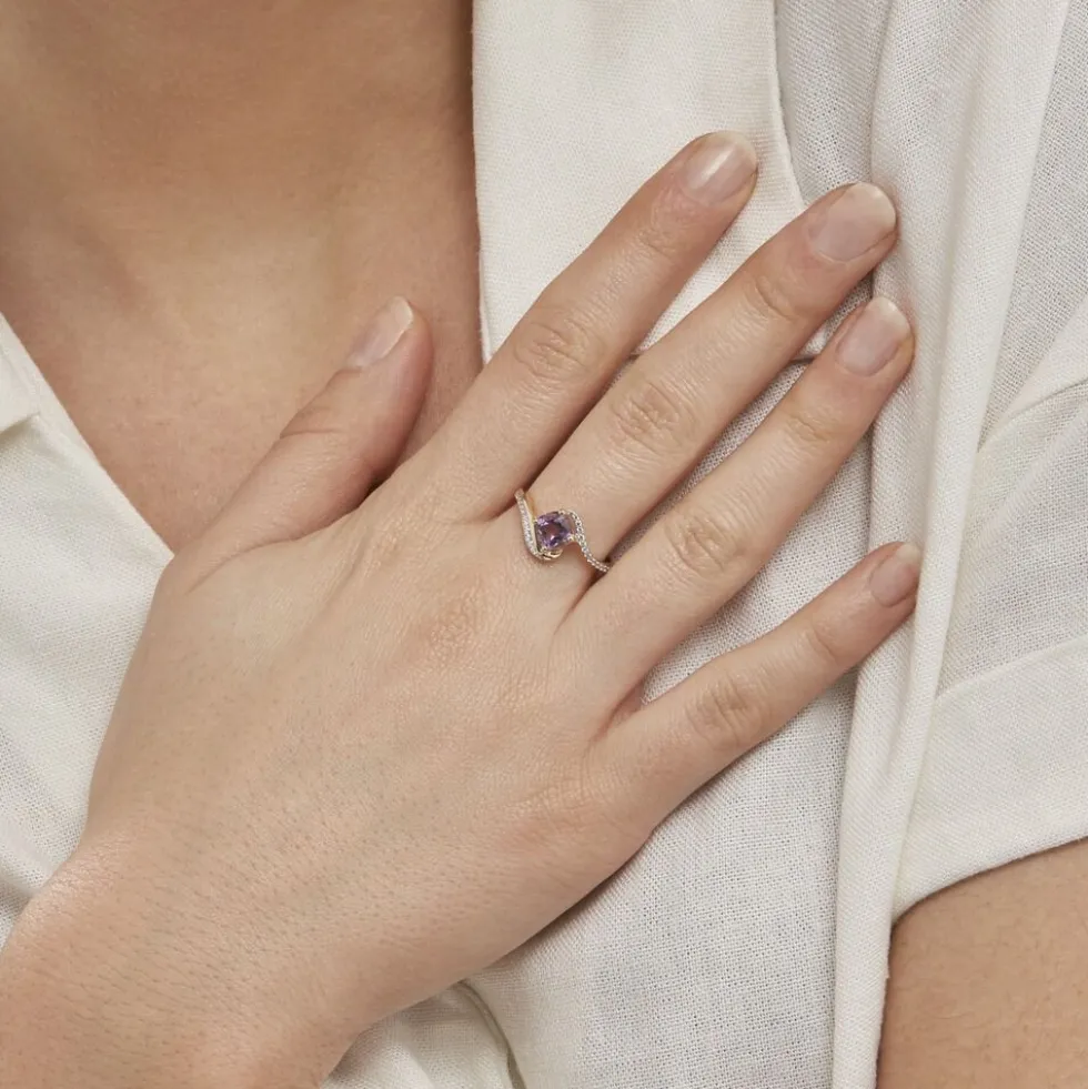 Bague Maria-serena Or Jaune Amethyste Et Oxyde De Zirconium