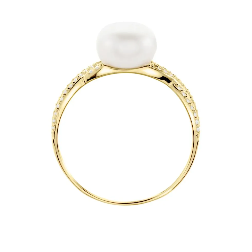 Bague Maria-theresa Or Jaune Perle De Culture Et Oxyde De Zirconium