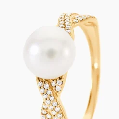 Bague Maria-theresa Or Jaune Perle De Culture Et Oxyde De Zirconium