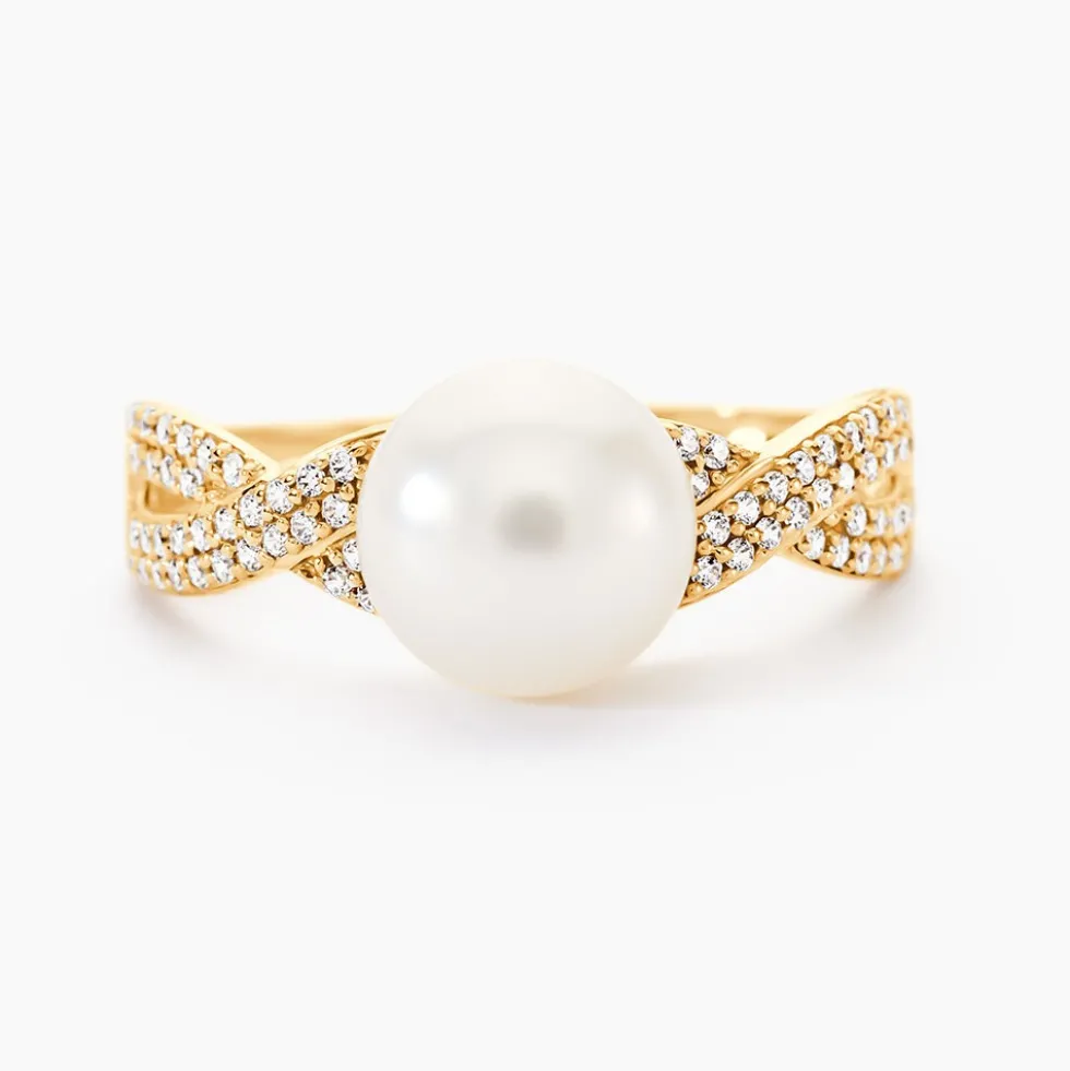 Bague Maria-theresa Or Jaune Perle De Culture Et Oxyde De Zirconium