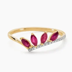 Bague Navette Or Jaune Rubis Diamant