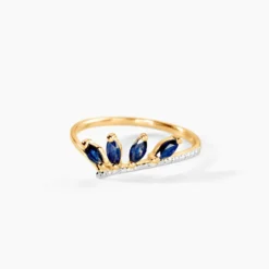 Bague Navette Or Jaune Saphir Diamant