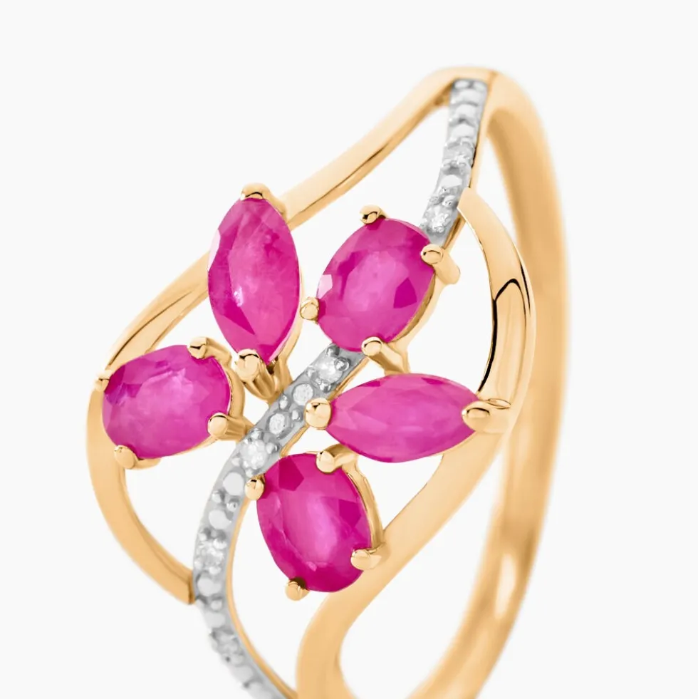 Bague Orchidee Or Bicolore Rubis Diamant