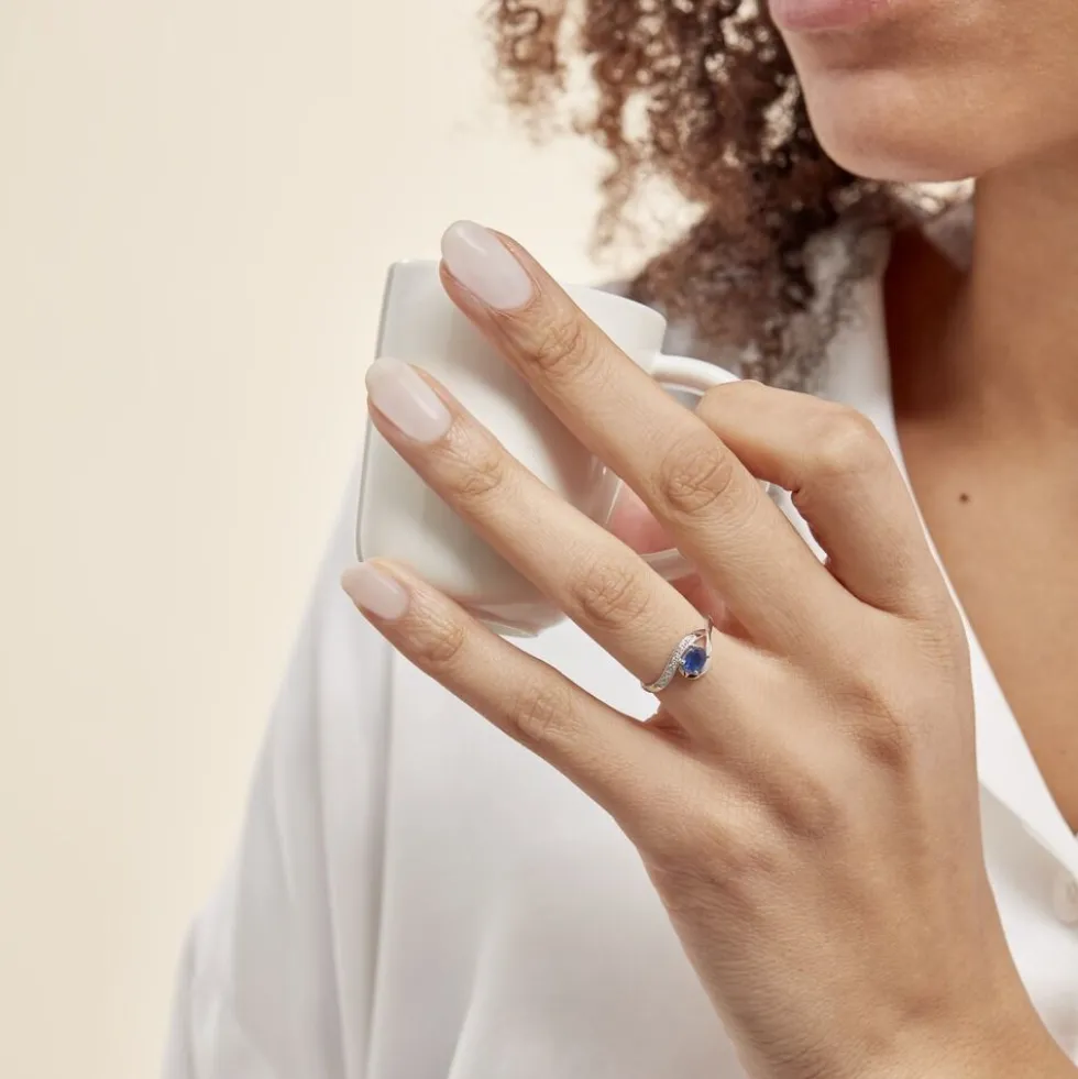 Bague Sagesse Or Blanc Saphir Et Diamant