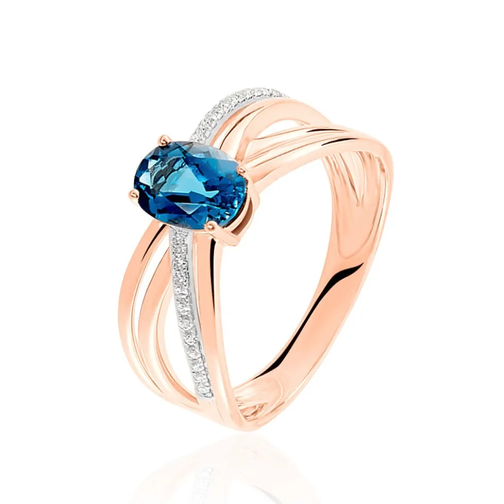 Bague Sare Or Rose Topaze Et Oxyde De Zirconium