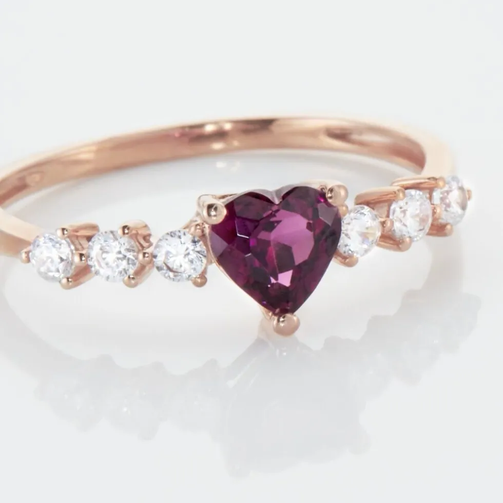Bague Solitaire Accompagné Or Rose Samanta Rhodolite