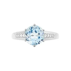 Bague Solitaire Adyl Or Blanc Turquoise Et Oxyde De Zirconium