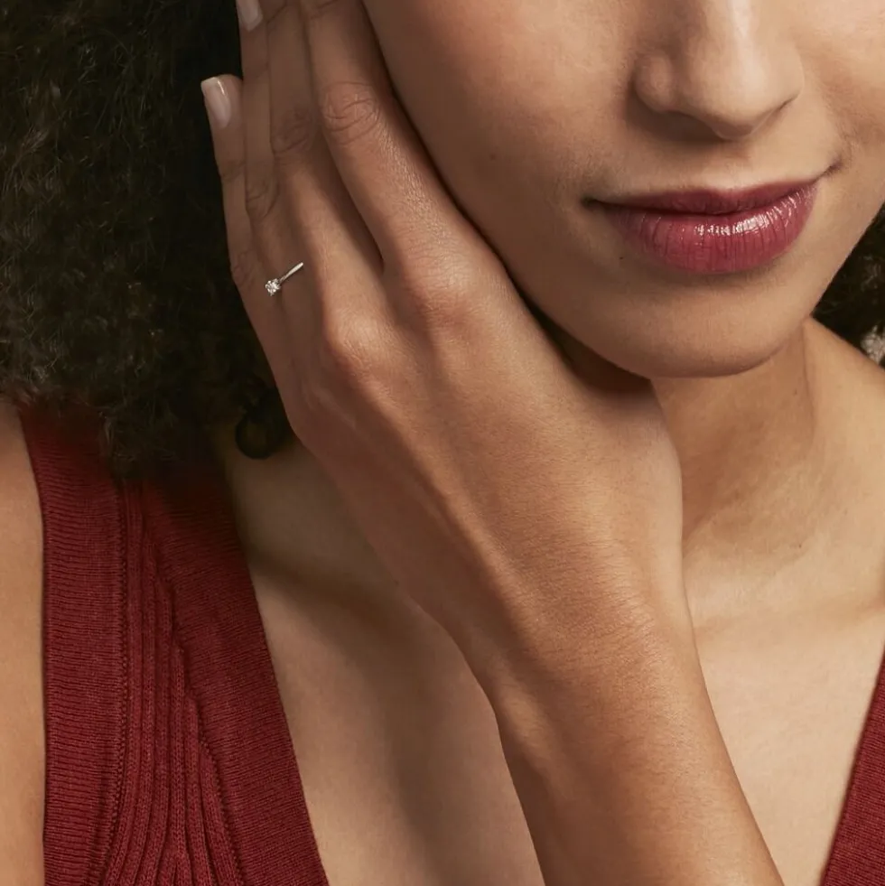 Bague Solitaire 1er Solitaire Argent Blanc Oxyde De Zirconium