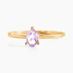 Bague Solitaire Goutte Or Jaune Améthyste