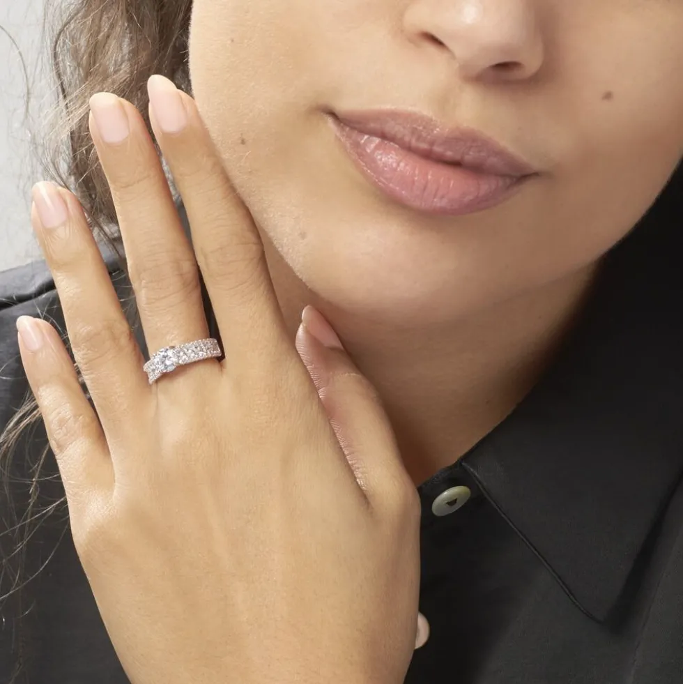 Bague Solitaire Hamane Argent Blanc Oxyde De Zirconium