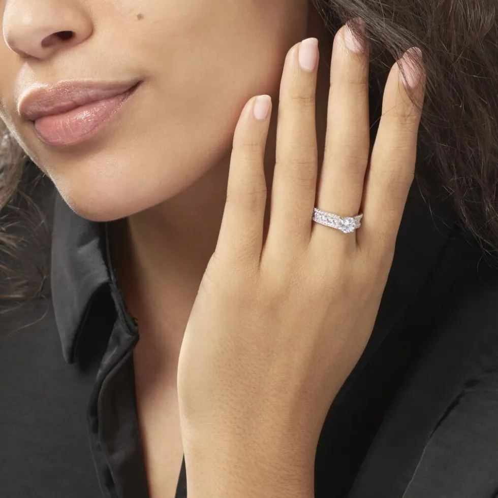 Bague Solitaire Hamane Argent Blanc Oxyde De Zirconium