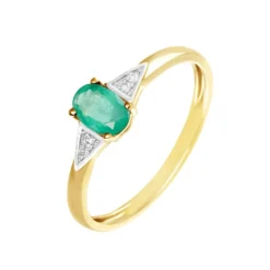 Bague Solitaire Ludmilla Or Jaune Emeraude Et Diamant