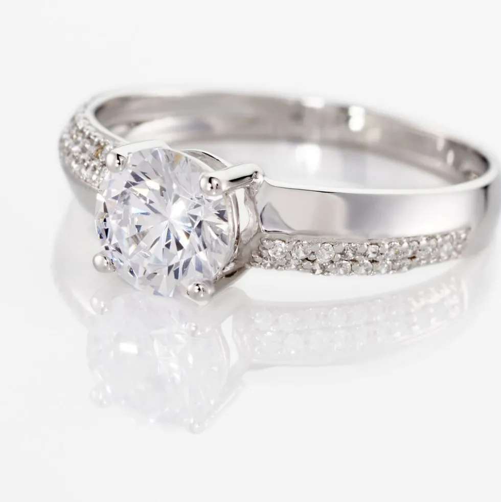 Bague Solitaire Messine Or Blanc Oxyde De Zirconium