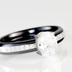 Bague Solitaire Neville Argent Blanc Céramique Et Oxyde De Zirconium