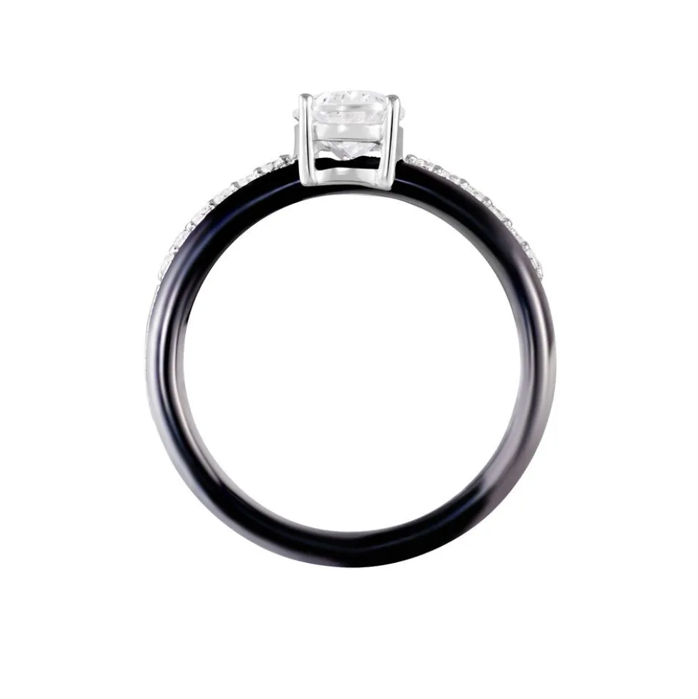 Bague Solitaire Neville Argent Blanc Céramique Et Oxyde De Zirconium