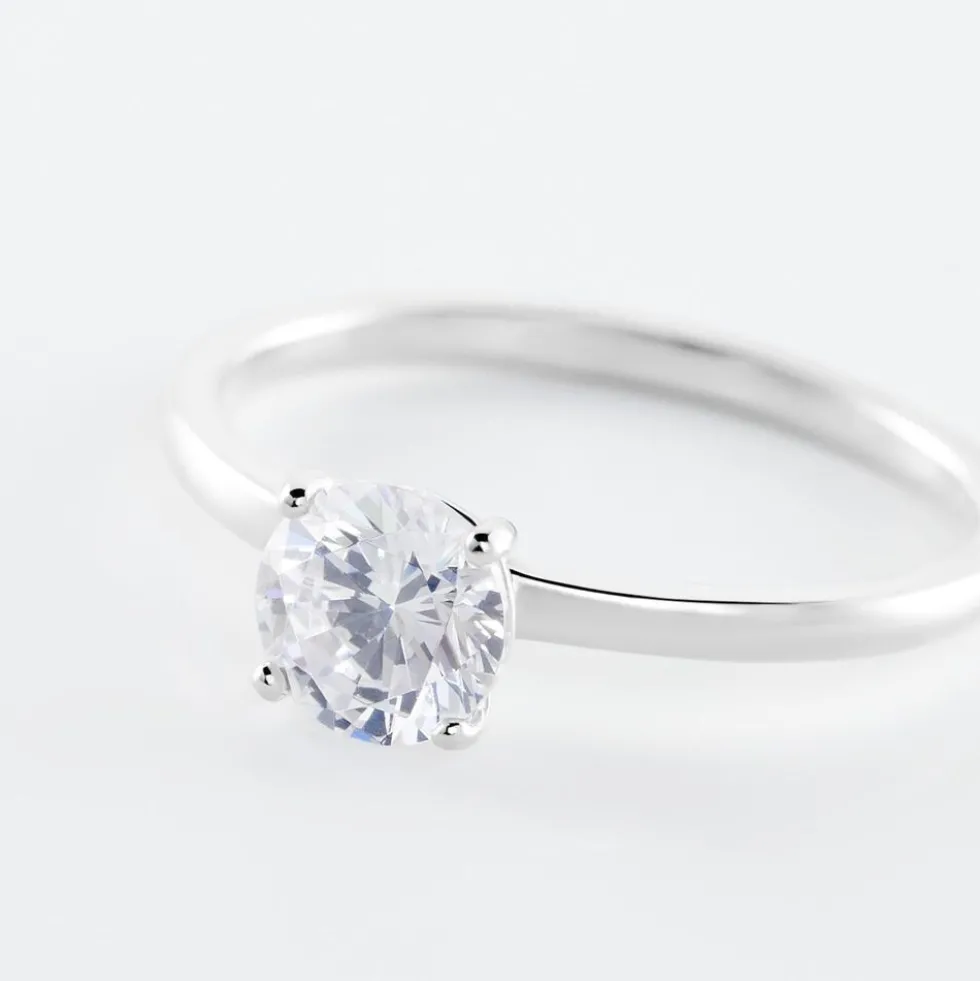 Bague Solitaire Stella Argent Blanc Oxyde De Zirconium
