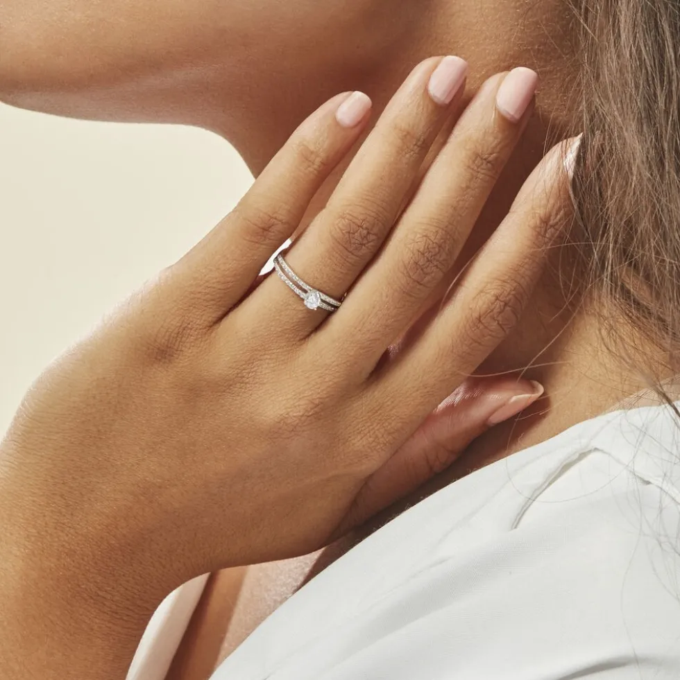 Bague Vrille Double Or Blanc Oxyde De Zirconium