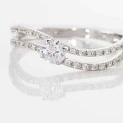 Bague Vrille Double Or Blanc Oxyde De Zirconium