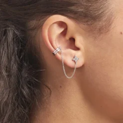 Bijou D'oreille Unitaire Argent Blanc Heh Oxydes De Zirconium