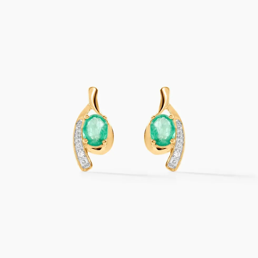 Bijoux D'oreilles Emotion Or Jaune Emeraude Diamant