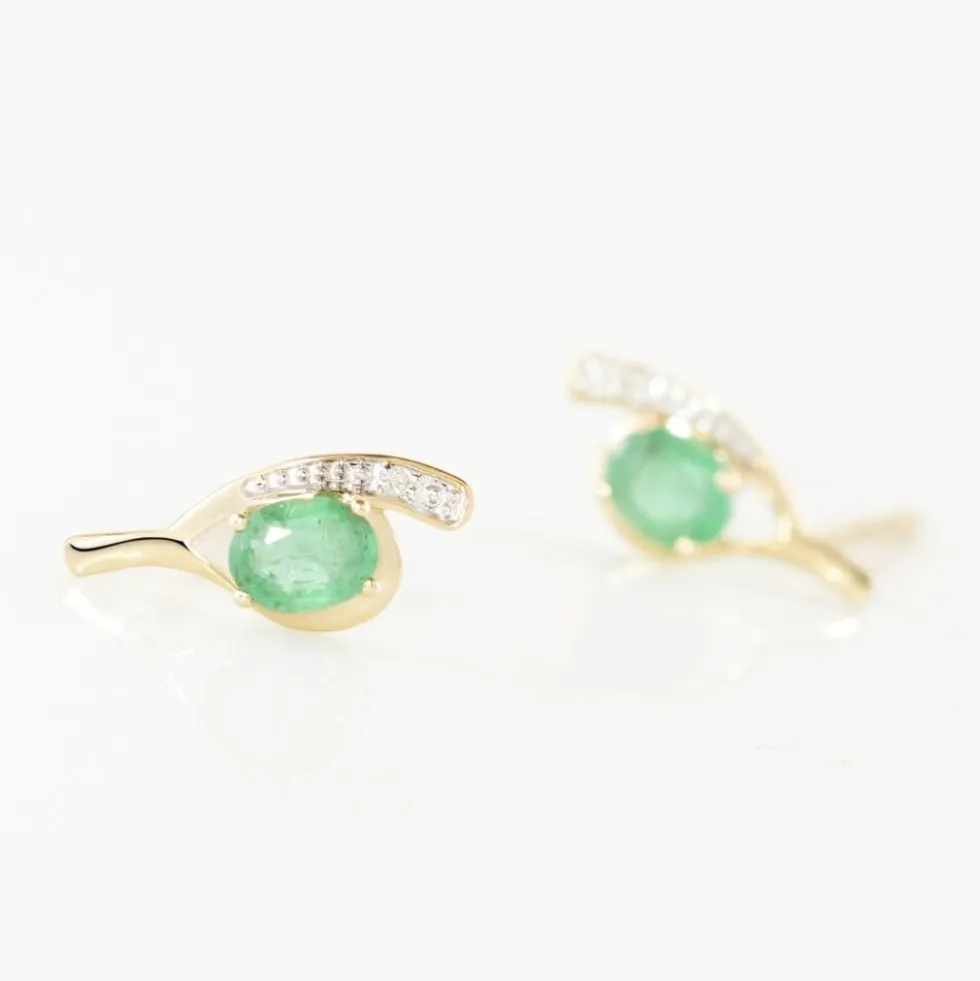 Bijoux D'oreilles Emotion Or Jaune Emeraude Diamant