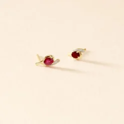 Bijoux D'oreilles Emotion Or Jaune Rubis Diamant