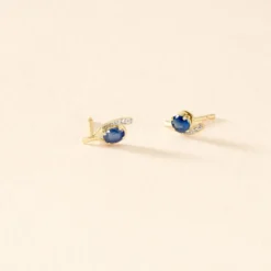 Bijoux D'oreilles Emotion Or Jaune Saphir Diamant