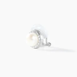 Boucles D'oreilles Clips Argent Blanc Valerio Perles Oxydes