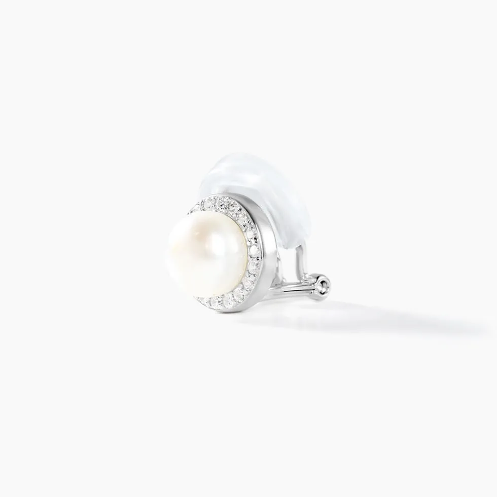 Boucles D'oreilles Clips Argent Blanc Valerio Perles Oxydes