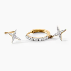 Boucles D'oreilles Deparaillees Or Jaune Kirsteen Oxyde