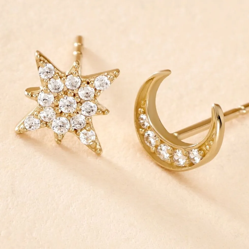 Boucles D'oreilles Dépareillées Munroe Or Jaune Oxyde De Zirconium