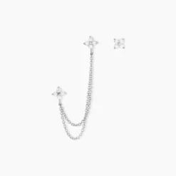 Boucles D'oreilles Dépareillées June Argent Blanc Oxyde De Zirconium