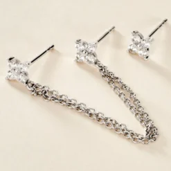 Boucles D'oreilles Dépareillées June Argent Blanc Oxyde De Zirconium