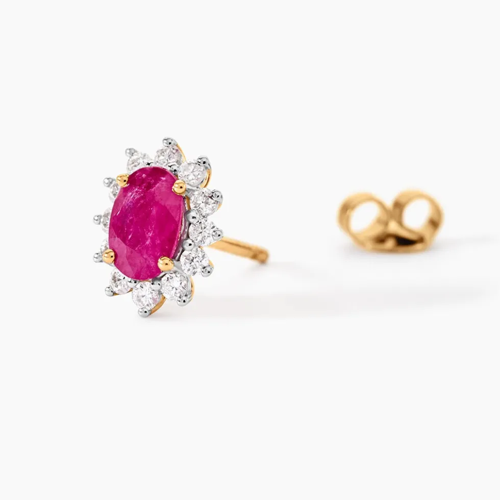 Boucles D'oreilles Or Jaune Rubis Diamants