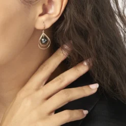 Boucles D'oreilles Pendantes Martyna Or Jaune Perle De Tahiti