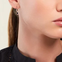 Boucles D'oreilles Pendantes Ondulations Or Jaune Saphir Diamant