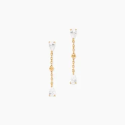 Boucles D'Oreilles Pendantes Scintillante Plaqué Or Jaune Oxyde De Zirconium