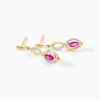 Boucles D'oreilles Pendantes Ondulations Or Bicolore Rubis Et Diamant