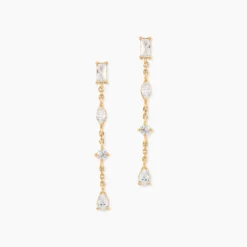 Boucles D'Oreilles Pendantes Scintillante Plaque Or Jaune Oxyde De Zirconium